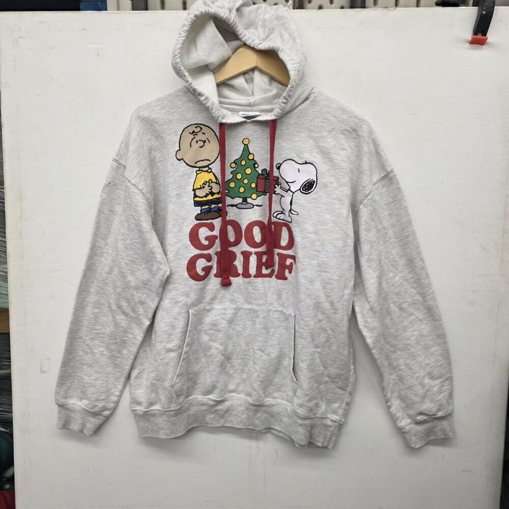 Peanuts Snoopy Hoodie Gray Pullover Christmas Tree/Presents Pocket Sz XL/15-17